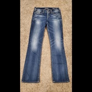 Women's Silver Jeans 28 x 33 Suki Mid Slim Boot Super Stretch Faux Flap Pockets